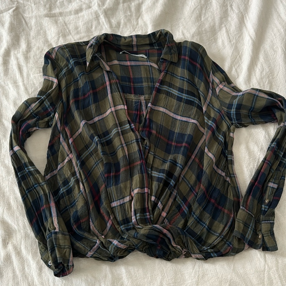 Abercrombie & Fitch Wrap Front Plaid Top